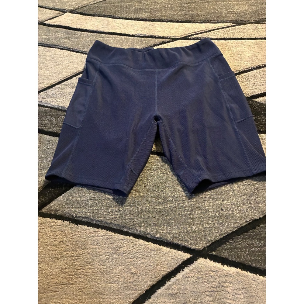 Avia Women Navy Blue Ribbed High Rise Biker Shorts Side Pockets Size 1X